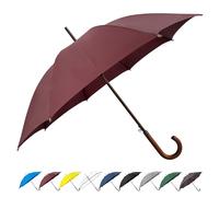 SoulRain - Paraguas clásico con mango de madera y arco de 122 cm, apertura automática, resistente al viento, transparente, irrompible, negro (Vino tinto)