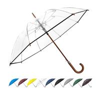 SoulRain - Paraguas clásico con mango de madera y arco de 122 cm, apertura automática, resistente al viento, transparente, irrompible, negro (Transparente)