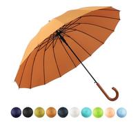SoulRain Paraguas de 16 varillas de 122 cm, apertura automática, color sólido, moderno y simple, mango de madera clásico, resistente al viento, irrompible, paraguas de lluvia (Orange)