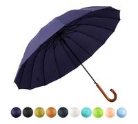 SoulRain Paraguas de 16 varillas de 122 cm, apertura automática, color sólido, moderno y simple, mango de madera clásico, resistente al viento, irrompible, paraguas de lluvia(Navy Blue)