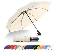 SoulRain Paraguas de viaje, resistente al viento y compacto, para lluvia, perfecto paraguas plegable para automóvil, paraguas de golf y compañero de viaje (Cream)