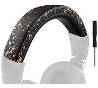 SOULWIT Funda de Diadema de Cuero sintético para Audio Technica ATH M50, M50X, M50XWH, M50XBT, M50XBT2, M50S/LE Auriculares, Repuesto de Almohadilla de Diadema Pieza de reparación-Negro Dorado