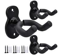 Sound harbor Soporte de pared para guitarra, paquete de 3 ganchos de metal negro, soporte para guitarra acústica eléctrica, bajo, ukelele, banjo, mandolina