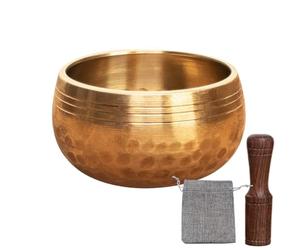 Sound Healing Bowl, Meditation Bowl, Hand-Hammered Tibetan Spiritual Prop for Stress Relief, Yoga, 1.57x0.98 Inches, 80g, Brass Wood Material, Includes Mallet and Sackcloth Bag