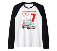Sound The Alarm I'm 7 Years Old Birthday Kid Ambulancia Camiseta Manga Raglan
