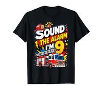 Sound The Alarm I'm 9 Firetruck Firefighter 9th Birthday Boy Camiseta