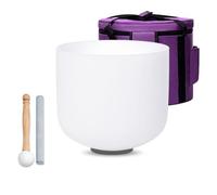 SOUNDELLO Cuenco tibetano de cristal de cuarzo blanco con nota F de 25,4 cm, para sanar la atención plena, meditación, yoga, baños sonoros, con funda de goma