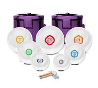 SOUNDELLO Juego de 7 cuencos de cristal de cuarzo de 432 Hz con diseño de símbolo de chakra, 15,2 - 30,5 cm, para curación, meditación, yoga, baños sonoros con maletín de gamuza