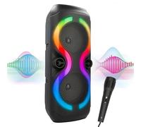 Soundlogic® Altavoz Bluetooth con Micrófono XL | Caja para Fiestas | Máquina de Karaoke | Caja de Música Inalámbrica Bluetooth | Hogar Inteligente | Lámparas LED RGB con 13 Efectos de Luz | Negro