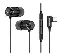 SoundMAGIC Auriculares estéreo intraurales E11D USB-C con controladores de 10 mm, carcasa de metal, enchufe en forma de L, controlador en línea, sonido HiFi, color negro