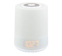 Soundmaster UR230WE - Radio Despertador Digital con Radio FM - PLL, Luz Nocturna LED con Ajuste de Brillo y Color, Simulación de Amanecer, 10 Presintonías, Doble Alarma, CA/Batería