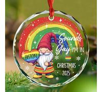 Sounds Gay I'm in Glass Ornamento personalizado, gnomo LGBT, orgullo arcoíris, adorno de Navidad para gay bisexual, gnomo con nombre personalizado, adornos colgantes para árbol de Navidad, gnomos
