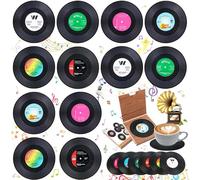 SoundZero 12 Piezas Posavasos Retro de Vinilo para Bebidas - Antideslizantes con Diseño de Discos CD