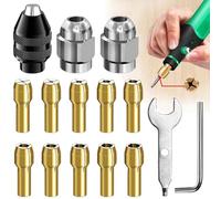 Soundzero 15 Piezas Portabrocas De Latón Precisión con Wrench, Universal Compatible 1/32" a 1/8", Para Dremel Herramientas Giratorias (0.5-3.2mm)