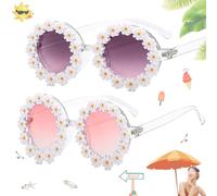 SoundZero 2 Piezas Gafas De Sol Margaritas, Gafas De Flores De Fiesta, Gafas De Sol De Vacaciones, Redondo Gafas Decoración De Flores, Gafas De Sol Polarizadas, Gafas Divertidas, Para Adultos, Playa