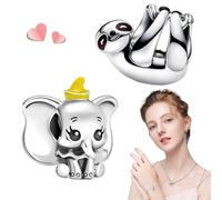 SoundZero 2 Piezas Pulsera pandora mujer charm, Perezoso, Colgante de elefante de pandora, Adorno para pulsera, Joyas de cuentas para mujer
