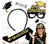 SoundZero 3 Piezas Faja para el Pelo con Sombrero de Graduación, Regalo de Graduación en Negro y Dorado, Birrete de Graduación con Banda y Borla, Gorra y Faja para Graduación de 2026 (Oro Negro)