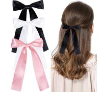 SoundZero 3 Piezas Lazos Para El Pelo Para Mujer, Lazos Para El Pelo Con Borlas, Pinzas Para El Pelo Con Lazo, Pinzas De Metal(Negro, Blanco,Rosa)