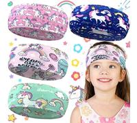 Soundzero 4 Piezas Cinta Elástica Pelo, Diademas de Unicornio para Niñas, Diadema Transpirable Verano, Estampada Cintas Pelo Mujer, Diademas Elásticas Niña, Para Niños 6-15 Años(Unicornio)