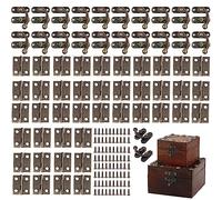 SoundZero 60 accesorios de hebilla de caja antigua, 20 piezas de candado de hierro, 40 piezas bisagras, gancho de bloqueo derecho antiguo con 80 tornillos para decoración de cajas de madera de joyería