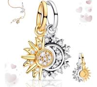 SoundZero Charm Sol Luna Colgantes, Colgante Charm Plata 925 Compatible, Sol y Luna Colgantes para Pulseras Plata 925, Charms pandora originales, Abalorios pandora