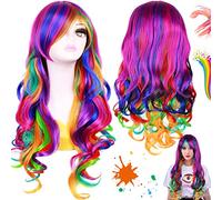 Soundzero Pelucas Carnaval Multicolor, Pelucas de Colores Largas, Peluca Larga de Arcoiris para Mujer, Cosplay Wig Colourful, 28 Inch/70cm, Geschikt voor Dagelijks Gebruik, Cosplay, Halloween