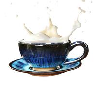 Soup Mugs, Ceramic Coffee Cups, Handmade Retro Style, 150ml with Handles and Saucers, Japanese Pottery Set, Ideal for Tea Time, Home Kitchen, Gift Giving, Daily Beverage Use