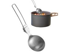 Soup Spoon, Foldable Metal Ladle Non-Slip Handle, Compact Cooking Utensil Meal Prep and Serving, Ideal for Travel, Rv, Hiking, Kitchen, Picnic, Elderly Use, and Outdoor Cookware, 19.5x6cm Silver