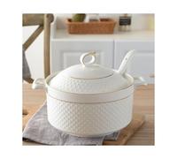 Soup Tureen con tapa y cuchara, cuenco de porcelana de doble asa, apto para microondas y lavavajillas, capacidad de 1,5 L, ideal para cocina y comedor