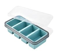Souper Cubes - Juego de 2 moldes de silicona para congelación con tapa, bandeja para cubitos de hielo azul, bandeja para congelador, para sopa, caldo, salsa, apilable, sin BPA, grande