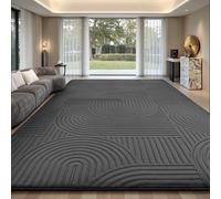 Sour Lemon Alfombra de salón 240 x 300 cm, 3D antracita alfombras con diseño de círculos, lavable y mullida, alfombra antideslizante para dormitorio, comedor, cocina y oficina