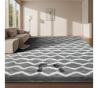 Sour Lemon Alfombra Salón Pelo Largo a Rayas, Alfombra Shaggy Grande Antideslizante para Dormitorio, habitación de los niños, Alfombra Lavable Moderna y Suave, Gris Claro y Blanco, 200x300 cm