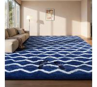 Sour Lemon Alfombra Salón Pelo Largo a Rayas, Alfombra Shaggy Grande Antideslizante para Dormitorio, habitación de los niños, Alfombra Lavable Moderna y Suave, Azul Marino y Blanco, 240x300 cm