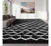 Sour Lemon Alfombra Salón Pelo Largo a Rayas, Alfombra Shaggy Grande Antideslizante para Dormitorio, habitación de los niños, Alfombra Lavable Moderna y Suave, En Blanco y Negro, 200x300 cm