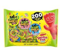 Sour Patch Kids and Swedish Fish Mini caramelos variados suaves y masticables (200 unidades)