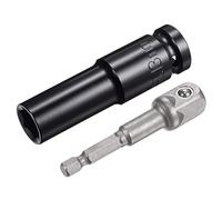 sourcing map 1/2" Unidad Zócalo Accesorio Juego, 13mm Profundo 6-Puntos Impacto Zócalo 3" Longitud y 1/4" Hexagonal Vástago Adaptador