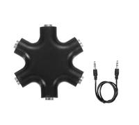 sourcing map 1 divisor de auriculares de 3,5 mm con cable AUX de 3,5 mm, 1 adaptador divisor de conector de audio macho a 5 puertos hembra para auriculares estéreo, color negro