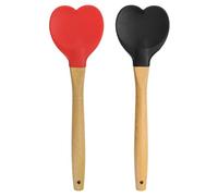 sourcing map 1 espátula de silicona con mango de madera, espátulas en forma de corazón, resistentes al calor, antiadherentes, para mezclar utensilios de cocina, color rojo, negro