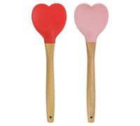 sourcing map 1 espátula de silicona con mango de madera, espátulas en forma de corazón, resistentes al calor, antiadherentes, para mezclar utensilios de cocina, rosa, rojo