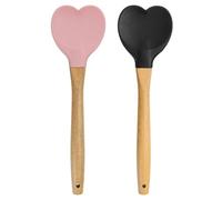 sourcing map 1 espátula de silicona con mango de madera, espátulas en forma de corazón, resistentes al calor, antiadherentes, para mezclar utensilios de cocina, rosa, negro