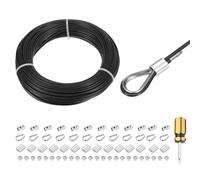sourcing map 1 juego de cuerda de alambre de acero inoxidable 304 de 164 pies, revestimiento de vinilo de 2 mm con abrazadera de cable, mangas de aluminio y dedal para barandilla, cubierta, colgar