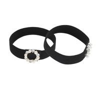 sourcing map 1 par de correas de zapatos de tacón alto, banda elástica desmontable antisuelta para zapatos para mujer, sandalias de tacón alto, color negro, perla circular + diamantes de imitación