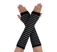 sourcing map 1 par de guantes de punto sin dedos con estampado de rayas para mujer Black-Gray One Size
