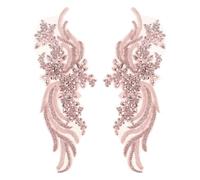 sourcing map 1 par de parches de diamantes de imitación hechos a mano, 14 x 5 pulgadas, parches bordados de lentejuelas para coser en vestidos de novia, tela, manualidades, decoración, color rosa