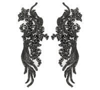 sourcing map 1 par de parches de diamantes de imitación hechos a mano, 14 x 5 pulgadas, parches bordados de lentejuelas para coser en vestidos de novia, tela, manualidades, decoración, color negro