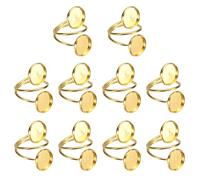 sourcing map 10 anillos en blanco, anillo de dedo ajustable con base en blanco de acero inoxidable abierto bisel, bandejas redondas de 12 mm para hacer joyas, manualidades, color dorado