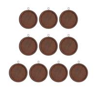 sourcing map 10 bandejas para colgantes, base redonda de madera de 30 mm, marco en blanco, biseles para hacer joyas, manualidades, fotos, color marrón oscuro