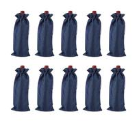 sourcing map 10 bolsas de vino de arpillera, bolsas de regalo para botellas de vino con cordones, fundas para botellas de licor para bodas, Navidad, cumpleaños, fiestas, color azul oscuro