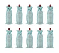sourcing map 10 bolsas de vino de arpillera, bolsas de regalo para botellas de vino con cordones, fundas para botellas de licor para bodas, Navidad, cumpleaños, fiestas, color azul
