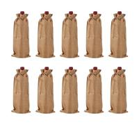sourcing map 10 bolsas de vino de arpillera, bolsas de regalo para botellas de vino con cordones, fundas para botellas de licor para bodas, Navidad, cumpleaños, fiestas, color marrón oscuro